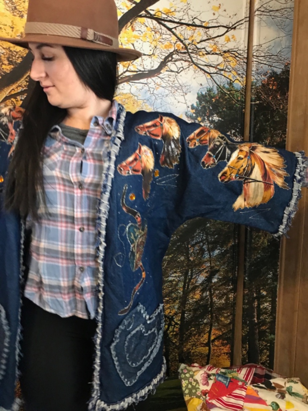 Vintage 80s Denim Western Jacket: Equestrian Horse Appliqué, Hand-Crafted - Picture 2 of 15